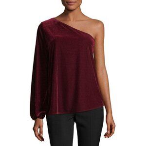 Ramy Brook Velvet Kanye One Shoulder Top Mahogany Red Size Medium NEW NWT